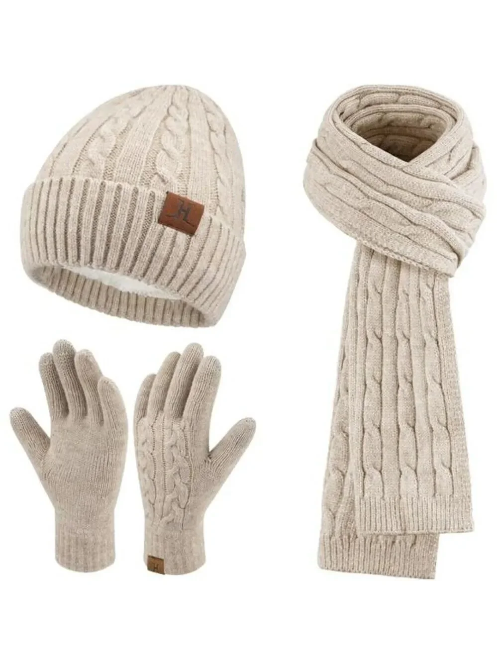 Womens winter beanie scarf gloves set warm knit fleece lined touchscreen hat gif